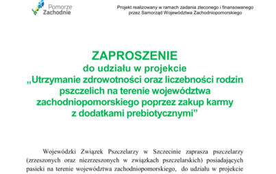 Zdjęcie do Zaproszenie do udziału w projekcie pn. &bdquo;Utrzymanie zdrowotności oraz liczebności rodzin pszczelich na terenie wojew&oacute;dztwa zachodniopomorskiego poprzez zakup karmy z dodatkami prebiotycznymi&rdquo;