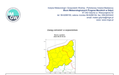 Zdjęcie do Ostrzeżenie meteorologiczne z dnia 25.08.2023 - Powiat Drawski
