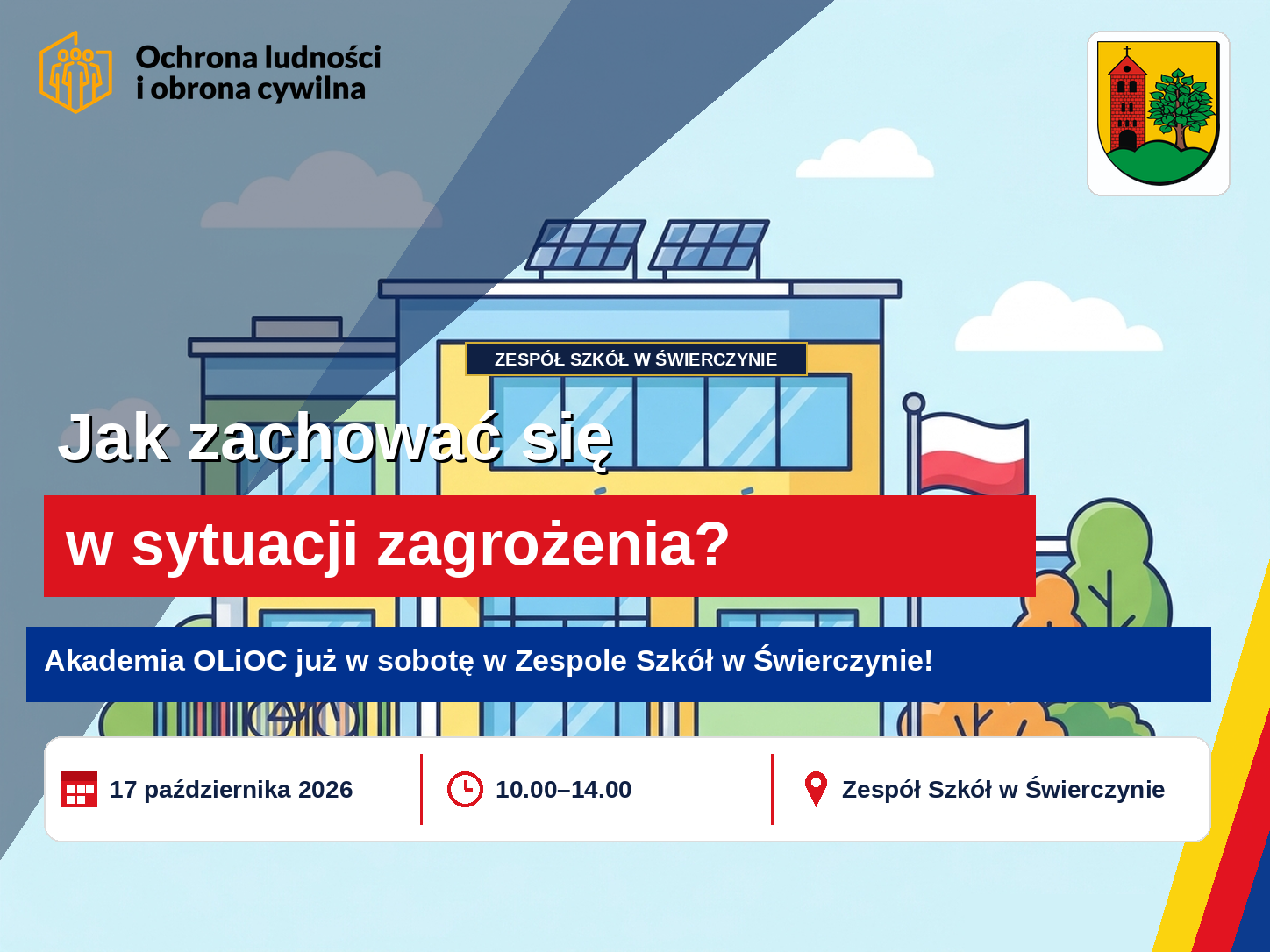 obraz przedstawia animowany budynek szkoły wraz z&nbsp;informacja o&nbsp;akademii OLIOC